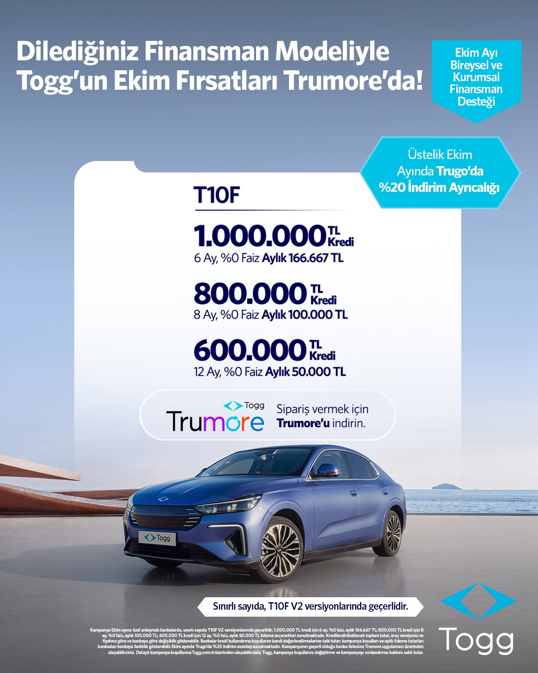 Togg Ekim 2026 T10F finansman seçenekleri