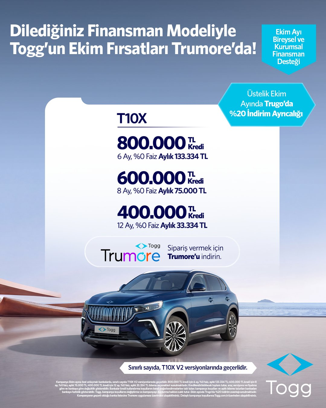 Togg Ekim 2026 T10X finansman seçenekleri