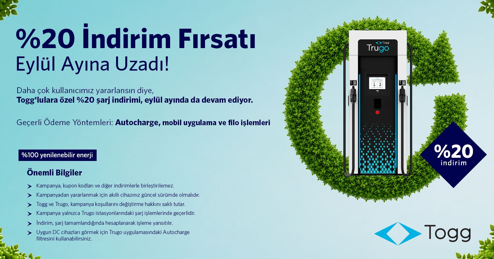 Togg sahiplerine özel: Trugo DC istasyonlarında %20 indirim